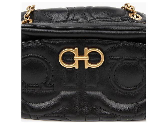 Salvatore Ferragamo Borsa a Tracolla Gancini Camera Nero Oro - vista 3