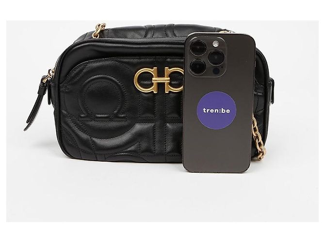 Salvatore Ferragamo Borsa a Tracolla Gancini Camera Nero Oro - vista 8