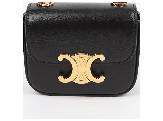 Céline Mini Clutch a Catena in Vitello Lucido Nero Borsa a Tracolla - vista 2
