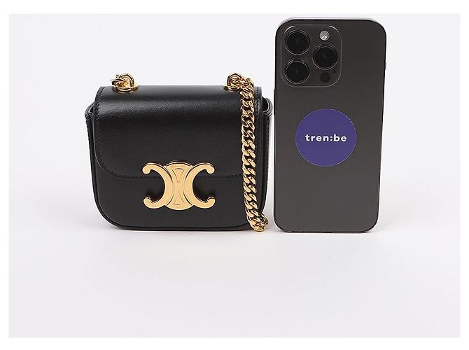 Céline Mini Clutch a Catena in Vitello Lucido Nero Borsa a Tracolla - vista 6