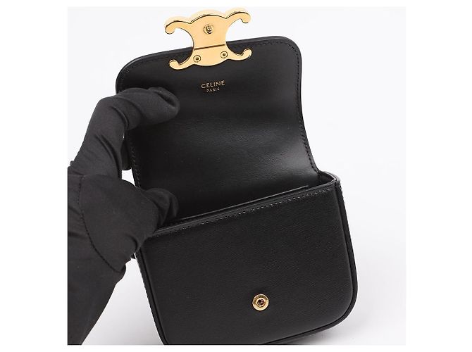 Céline Mini Clutch a Catena in Vitello Lucido Nero Borsa a Tracolla - vista 7