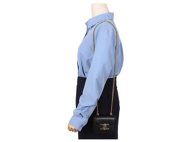 Céline Mini Clutch a Catena in Vitello Lucido Nero Borsa a Tracolla - vista 9