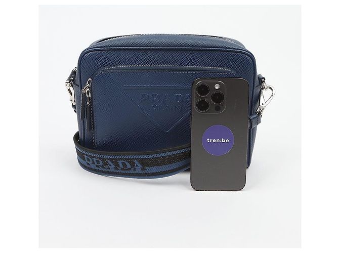 Prada Borsa a tracolla in pelle Saffiano Blue - vista 10