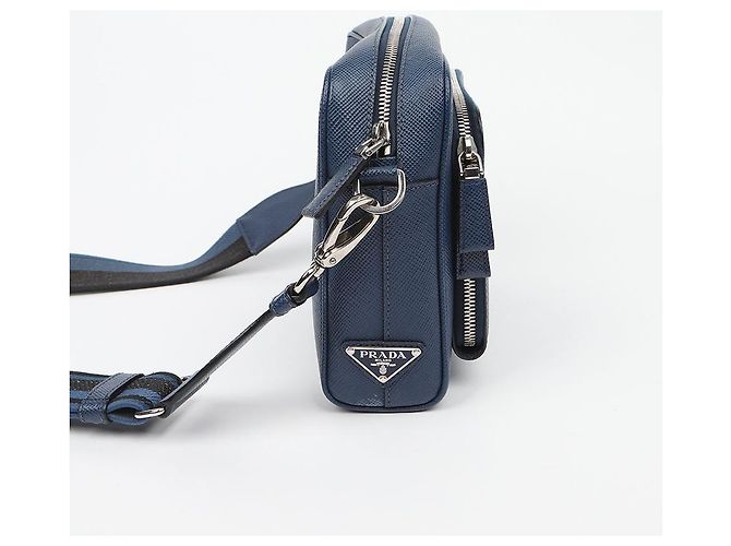Prada Borsa a tracolla in pelle Saffiano Blue - vista 5