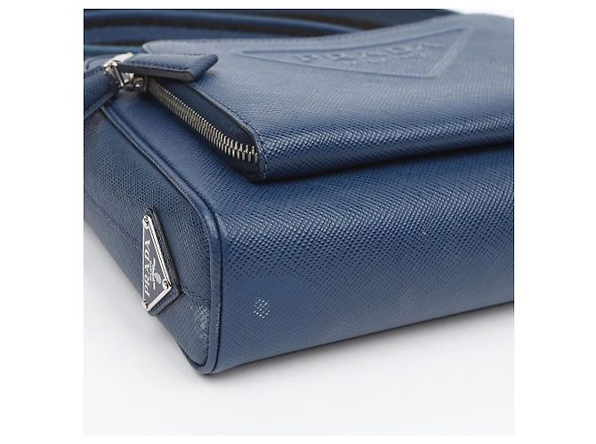Prada Borsa a tracolla in pelle Saffiano Blue - vista 8
