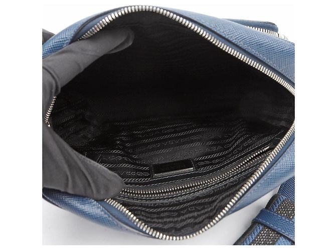 Prada Borsa a tracolla in pelle Saffiano Blue - vista 9