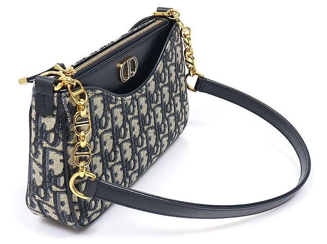 Dior Borsa a spalla Mini Hobo Avenue Montaigne in jacquard Oblique blu - vista 2