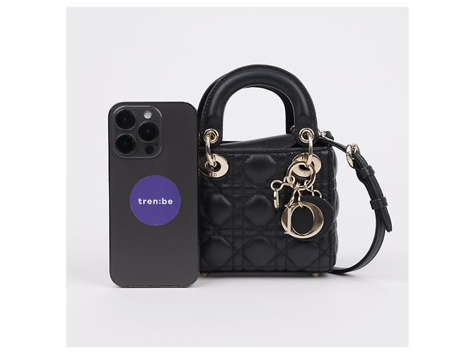 Dior Bolsa Lady Micro Black Cannage Lambskin - vista 13