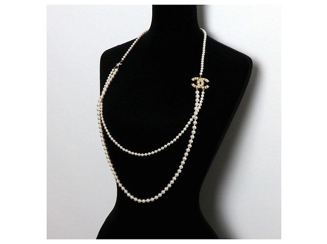 Chanel Collana Lunga da Donna Season Gold Crystal Star CC Pearl - vista 2