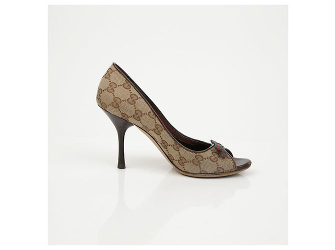 Escarpins à bout ouvert Gucci Marron en toile - vue 10