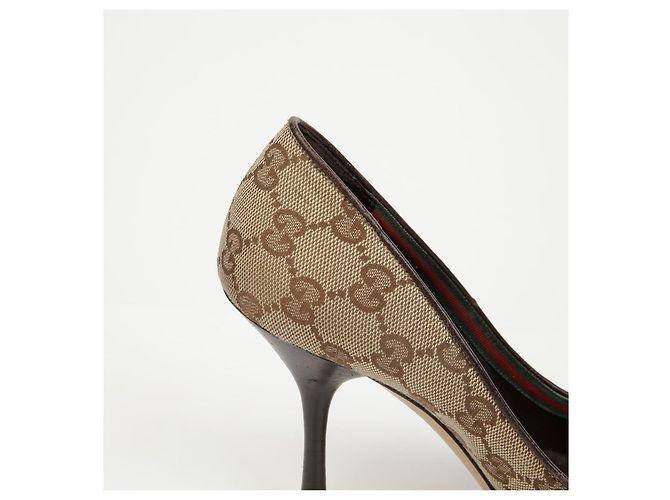Escarpins à bout ouvert Gucci Marron en toile - vue 11