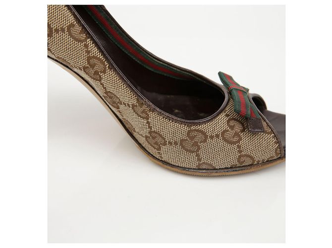 Escarpins à bout ouvert Gucci Marron en toile - vue 12
