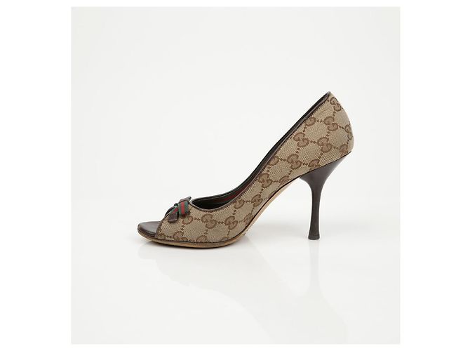 Escarpins à bout ouvert Gucci Marron en toile - vue 13