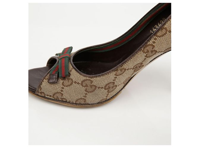 Escarpins à bout ouvert Gucci Marron en toile - vue 14
