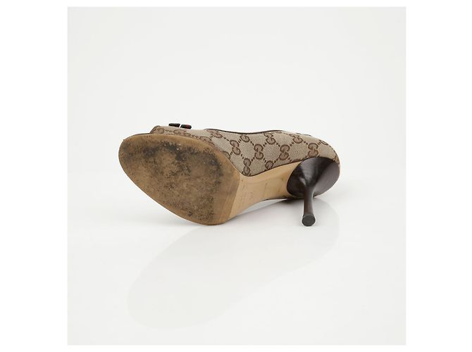 Escarpins à bout ouvert Gucci Marron en toile - vue 15