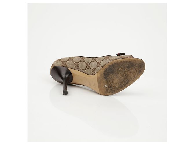 Escarpins à bout ouvert Gucci Marron en toile - vue 16