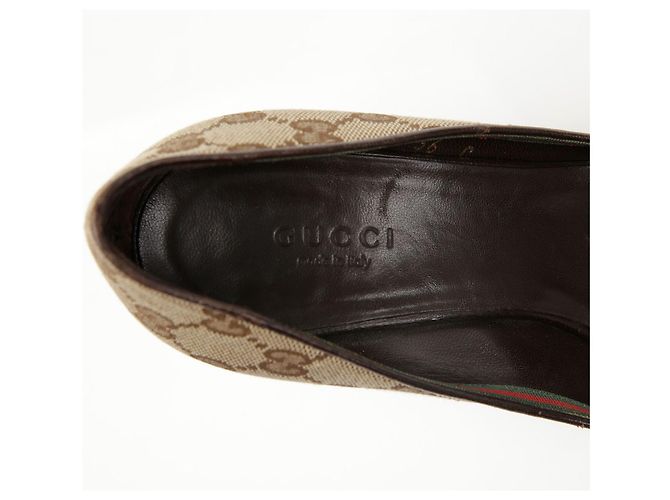 Escarpins à bout ouvert Gucci Marron en toile - vue 17