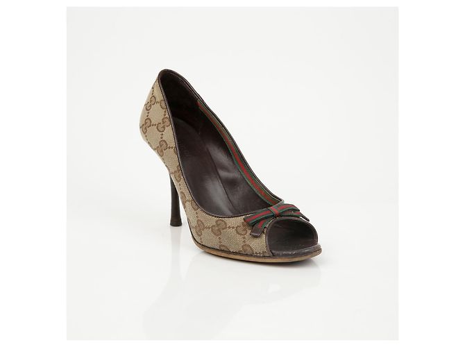 Escarpins à bout ouvert Gucci Marron en toile - vue 2