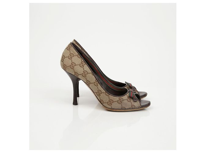 Escarpins à bout ouvert Gucci Marron en toile - vue 3