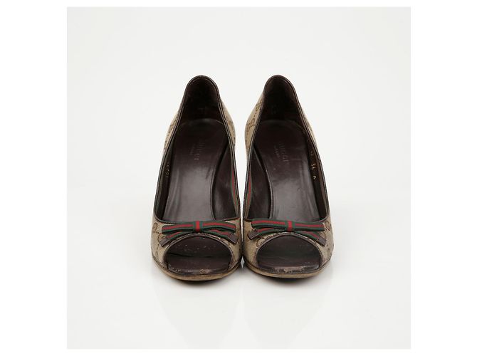 Escarpins à bout ouvert Gucci Marron en toile - vue 4
