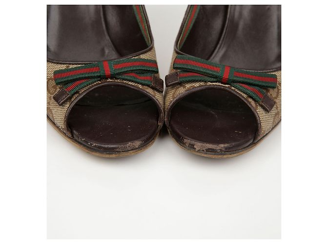 Escarpins à bout ouvert Gucci Marron en toile - vue 5