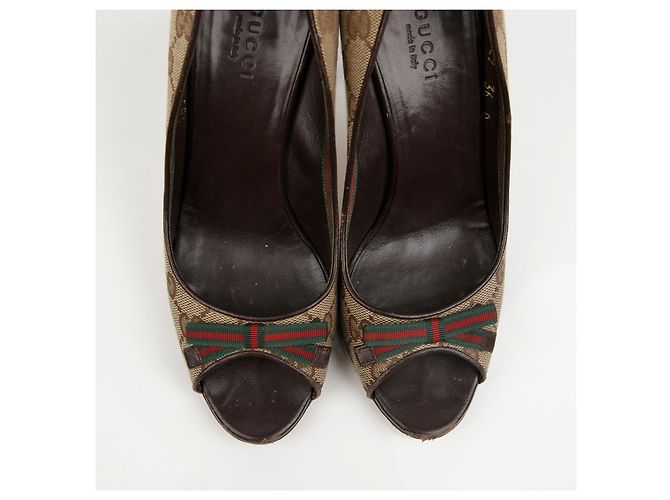 Escarpins à bout ouvert Gucci Marron en toile - vue 6