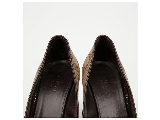 Escarpins à bout ouvert Gucci Marron en toile - vue 7