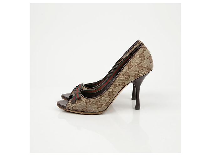 Escarpins à bout ouvert Gucci Marron en toile - vue 8