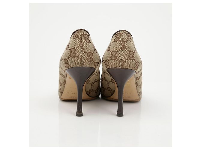 Escarpins à bout ouvert Gucci Marron en toile - vue 9