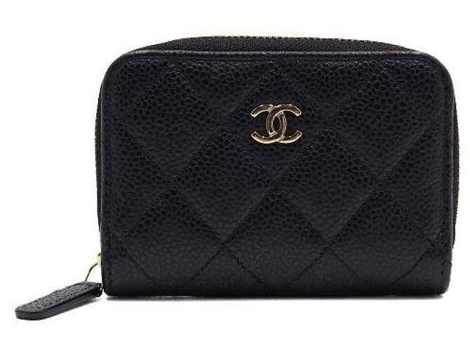 Chanel Klassischer Black Caviar Kartenhalter mit goldenem CC-Reißverschluss - vista 2