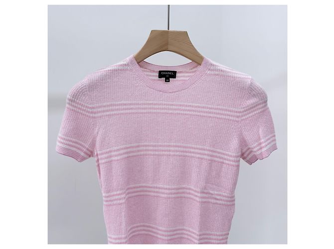 Chanel Kaschmir-Strick mit kurzen Ärmeln für Damen, Rosa - Ansicht 2