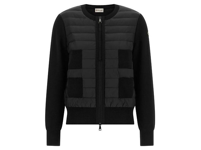 Moncler Gesteppter Woll-Cardigan mit Reißverschluss Schwarz - Ansicht 2