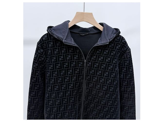 Fendi Giacca Bomber in Velluto con Cappuccio Nero - vista 2