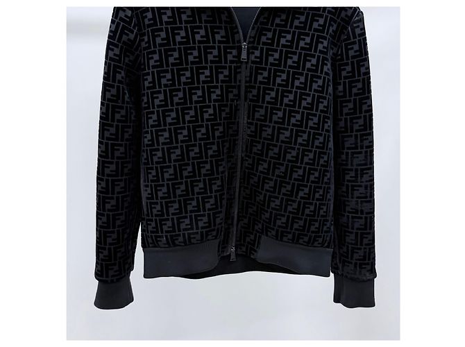 Fendi Giacca Bomber in Velluto con Cappuccio Nero - vista 3