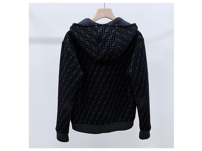 Fendi Giacca Bomber in Velluto con Cappuccio Nero - vista 4