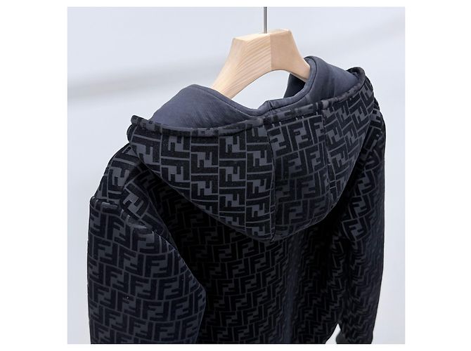 Fendi Giacca Bomber in Velluto con Cappuccio Nero - vista 5
