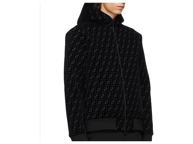 Fendi Giacca Bomber in Velluto con Cappuccio Nero - vista 7
