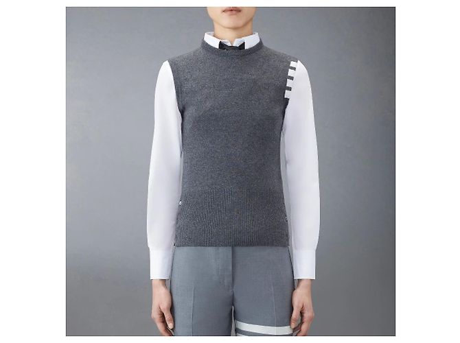 Thom Browne Chaleco de punto de cachemira para mujer Gris - vista 7