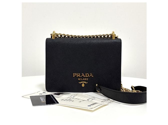 Prada Borsa a tracolla con catena in Saffiano Nera - vista 3