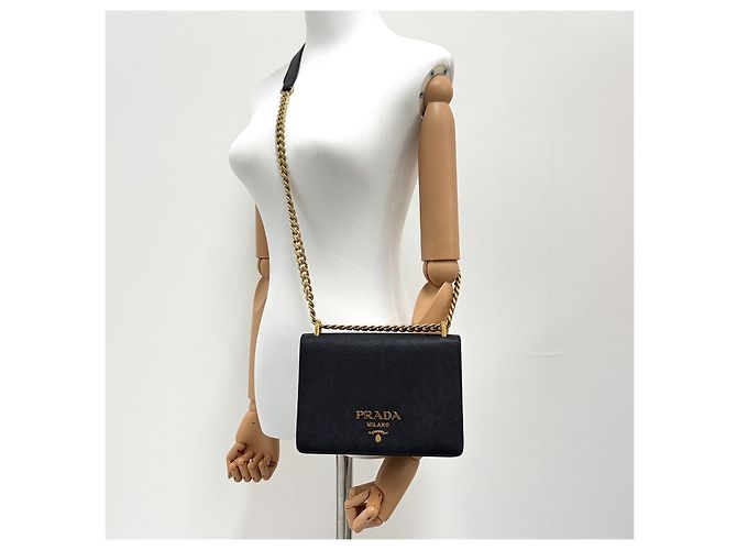 Prada Borsa a tracolla con catena in Saffiano Nera - vista 4