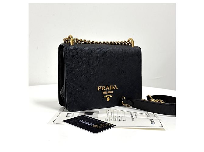 Prada Borsa a tracolla con catena in Saffiano Nera - vista 5