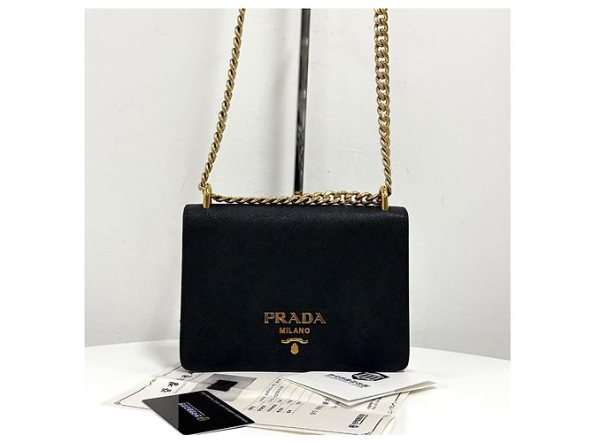 Prada Borsa a tracolla con catena in Saffiano Nera - vista 7