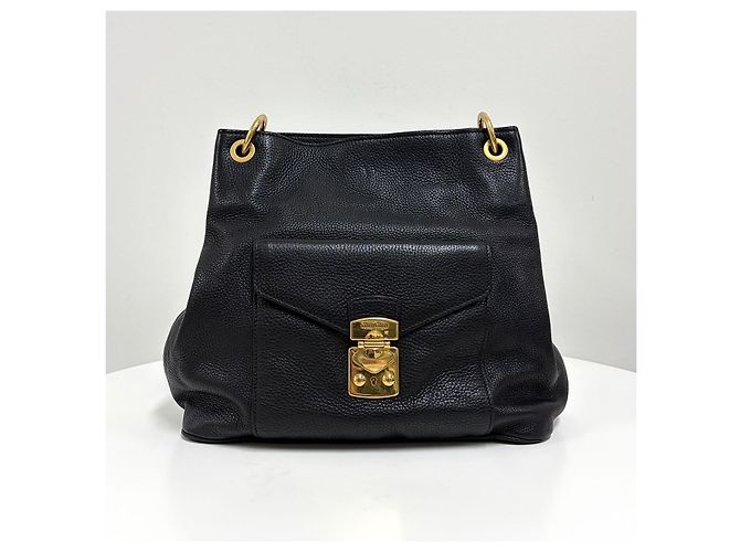 Miu Miu Vitello Phoenix Leder Schultertasche Schwarz - Ansicht 2