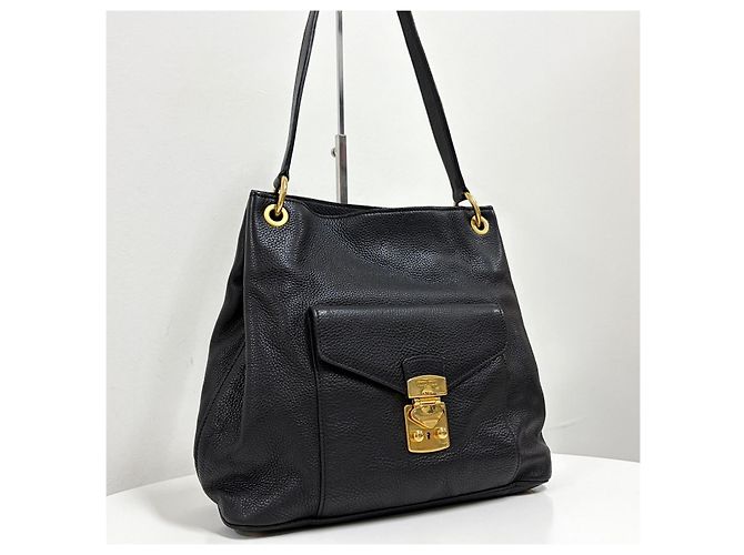 Miu Miu Vitello Phoenix Leder Schultertasche Schwarz - Ansicht 6
