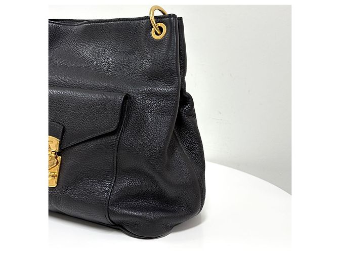 Miu Miu Vitello Phoenix Leder Schultertasche Schwarz - Ansicht 8