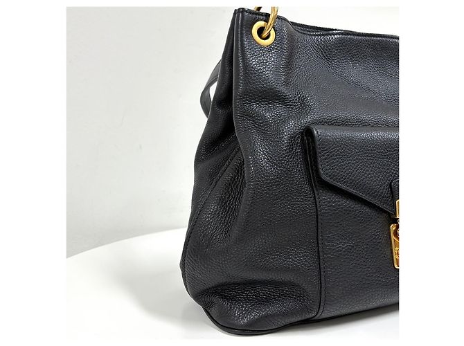 Miu Miu Vitello Phoenix Leder Schultertasche Schwarz - Ansicht 9