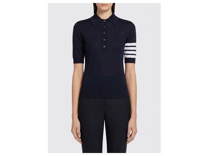 Polo Relaxed 4-Bar de lana Thom Browne Azul Marino - vista 4