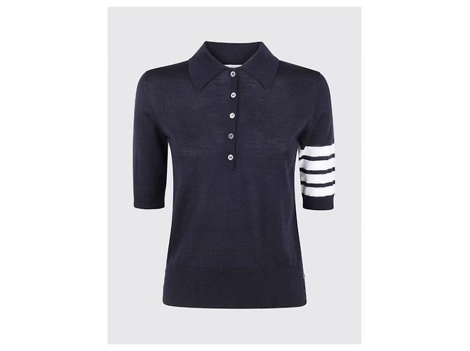 Polo Relaxed 4-Bar de lana Thom Browne Azul Marino - vista 5