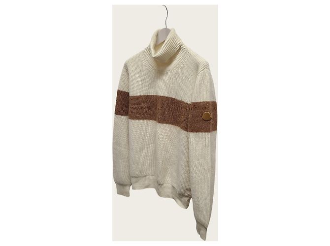 Moncler Strickpullover mit Rollkragen Logo Color Block Ivory Brown - Ansicht 2