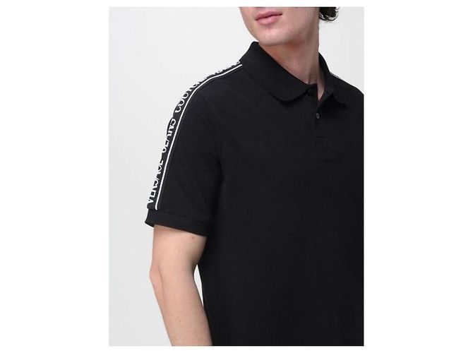 Versace Tape Logo Polo Shirt Black - view 6